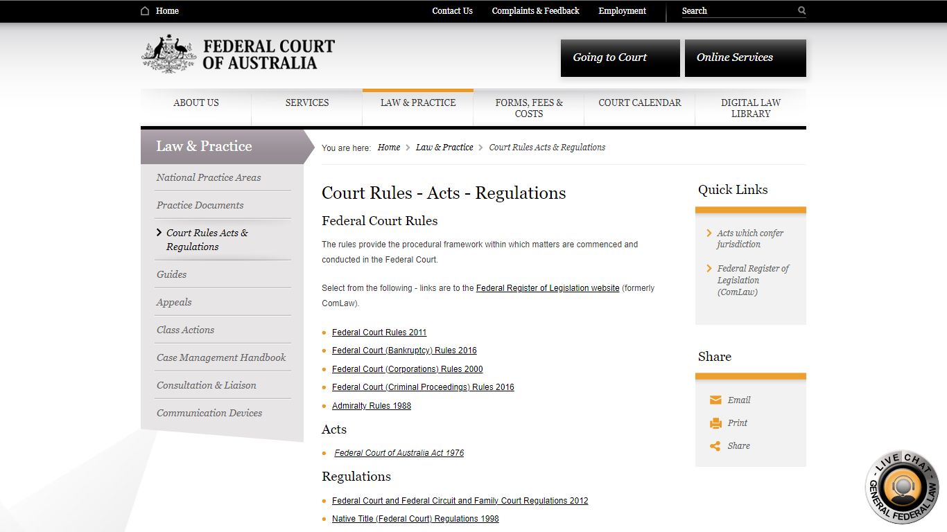 Court Rules Acts & Regulations - Federal Court of Australia