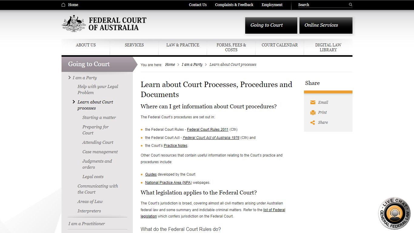 Learn about court processes, procedures and documents