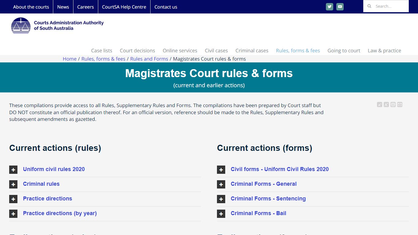 Magistrates Court rules & forms - CAA